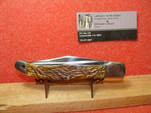 WESTERN BOULDER COLO. 1950-61 FOLDING HUNTER 5 1/8" BRASS LINERS BROWN BOVINE BONE HANDLES