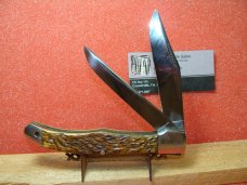 WESTERN BOULDER COLO. 1950-61 FOLDING HUNTER 5 1/8" BRASS LINERS BROWN BOVINE BONE HANDLES