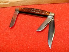 WESTERN BOULDER COLO. 1950-61 MEDIUM 3 3/8" STOCKMAN  658 BROWN BOVINE BONE HANDLES