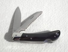 NOS CLASSIC ITALIAN AKC AUTO SPEED HUNTER FIRST RUN 2 BLADE WITH SAW, BRAZILIAN HORN WITH SHEATH