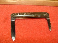 SCHRADE CUT CO. WALDEN NY 1916-46 DOUBLE BUTTON 3 3/8" AUTOMATIC KNIFE MIXED COLOR CELLULOID 