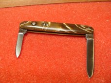 SCHRADE CUT CO. WALDEN NY 1916-46 DOUBLE BUTTON 3 3/8" AUTOMATIC KNIFE MIXED COLOR CELLULOID 