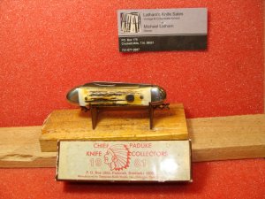 COLONEL COON TENN KNIFE WORKS,. 1981 CHIEF PADUKE GUNBOAT CANOE STAG PADUCAH KY. CLUB