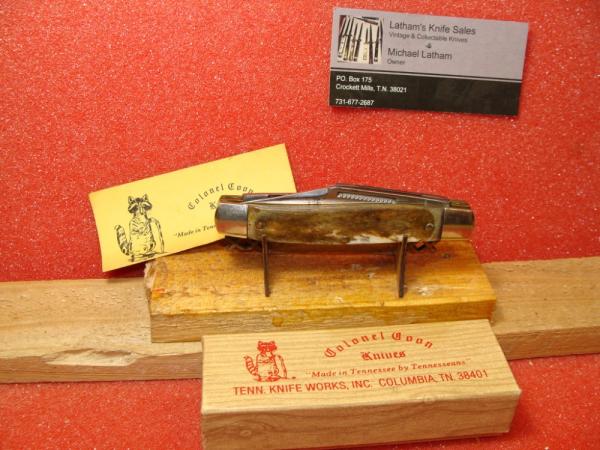 COLONEL COON TENN KNIFE WORKS 1982-84 SQUARE BOLSTERS STOCKMAN SMOOTH BONE HANDLES COLONEL COON TENN KNIFE WORKS 1982-84 SQUARE BOLSTERS STOCKMAN SMOOTH BONE HANDLES