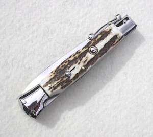 ITALIAN STILETTO 9" GENUINE STAG SWING GUARD KNIFE