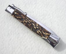 ITALIAN STILETTO 9" GENUINE STAG SWING GUARD KNIFE