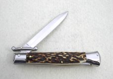ITALIAN STILETTO 9" GENUINE STAG SWING GUARD KNIFE
