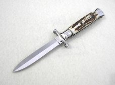 ITALIAN STILETTO 9" GENUINE STAG SWING GUARD KNIFE