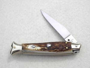 VINTAGE BELTRAME GENUINE STAG 20cm FISH STYLE  ( PICKLOCK ) NICKEL SILVER BOLSTERS ITALIAN STILETTO 