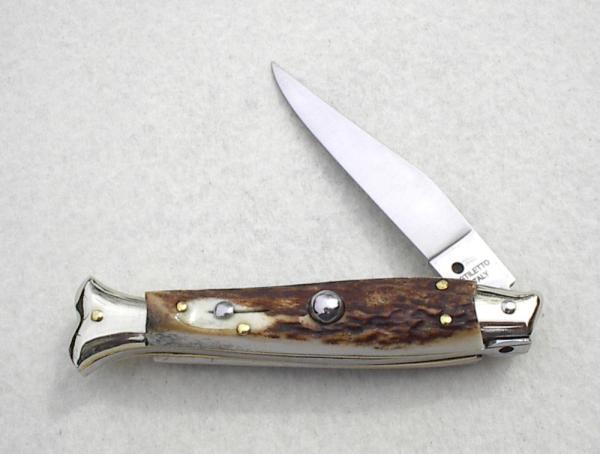 VINTAGE BELTRAME GENUINE STAG 20cm FISH STYLE  ( PICKLOCK ) NICKEL SILVER BOLSTERS ITALIAN STILETTO 