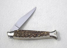 VINTAGE BELTRAME GENUINE STAG 20cm FISH STYLE  ( PICKLOCK ) NICKEL SILVER BOLSTERS ITALIAN STILETTO 