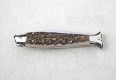 VINTAGE BELTRAME GENUINE STAG 20cm FISH STYLE  ( PICKLOCK ) NICKEL SILVER BOLSTERS ITALIAN STILETTO 