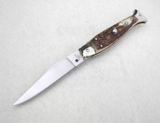 VINTAGE BELTRAME GENUINE STAG 20cm FISH STYLE  ( PICKLOCK ) NICKEL SILVER BOLSTERS ITALIAN STILETTO 