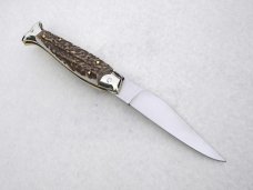 VINTAGE BELTRAME GENUINE STAG 20cm FISH STYLE  ( PICKLOCK ) NICKEL SILVER BOLSTERS ITALIAN STILETTO 