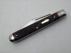Schatt & Morgan, Keystone Series XVII Timeworn Red Jigged Bone Horticulturists knife #042197: 2007 Schatt & Morgan, Keystone Series XVII Timeworn Red Jigged Bone Horticulturists knife #042197: 2007