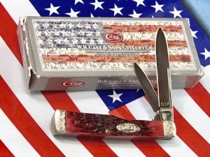 Case xx 1987 GunStock Knife w/ Brilliant Red Jigged Bone Handles +Fancy Scroll Bolsters -NOS & MINT!