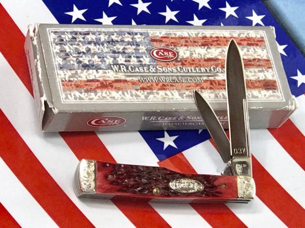 Case xx 1987 GunStock Knife w/ Brilliant Red Jigged Bone Handles +Fancy Scroll Bolsters -NOS & MINT! Case xx 1987 GunStock Knife w/ Brilliant Red Jigged Bone Handles +Fancy Scroll Bolsters -NOS & MINT!