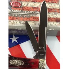 Case xx 1987 GunStock Knife w/ Brilliant Red Jigged Bone Handles +Fancy Scroll Bolsters -NOS & MINT! Case xx 1987 GunStock Knife w/ Brilliant Red Jigged Bone Handles +Fancy Scroll Bolsters -NOS & MINT!