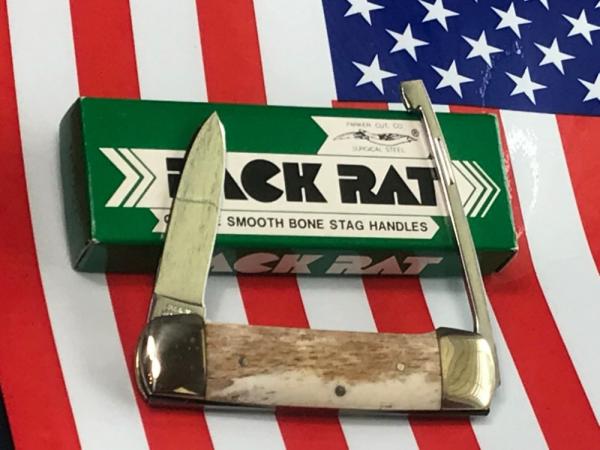 Vintage Parker Cut Co. Early 1980s Pack Rat Knife w/ Smooth Appaloosa Bone Handles -NOS +Orig Box Vintage Parker Cut Co. Early 1980s Pack Rat Knife w/ Smooth Appaloosa Bone Handles -NOS +Orig Box