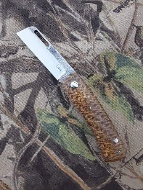 K ROO CUSTOM BLADES K roo Chunky Frank Coffee Bean Bag Micarta Handles