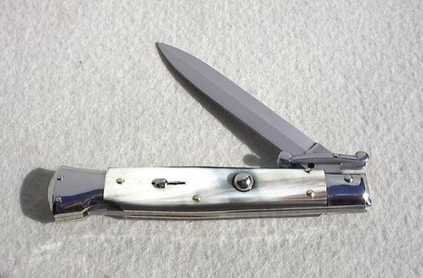 NEW OLD STOCK ITALIAN STILETTO 9" GENUINE BRAZILIAN HORN SWING GUARD LOCK BACK
