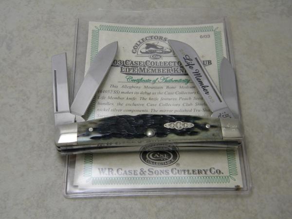 Case XX USA 2003 Allegheny Mountain Bone 64052 SS Life Member Medium Congress Knife