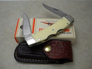 Case XX SS USA 9 Dot (1981) White Texas Lockhorn Double Lockback Knife & Pouch in Box