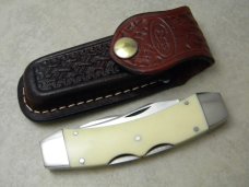 Case XX SS USA 9 Dot (1981) White Texas Lockhorn Double Lockback Knife & Pouch in Box Case XX SS USA 9 Dot (1981) White Texas Lockhorn Double Lockback Knife & Pouch in Box