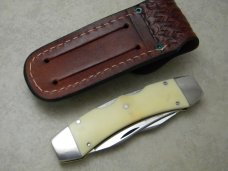 Case XX SS USA 9 Dot (1981) White Texas Lockhorn Double Lockback Knife & Pouch in Box Case XX SS USA 9 Dot (1981) White Texas Lockhorn Double Lockback Knife & Pouch in Box