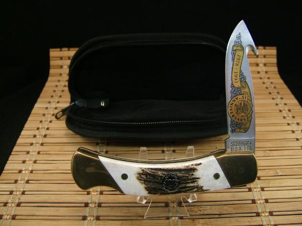 SCHRADE+ USA LIMITED EDITION HERITAGE 100 YEAR ANIVERSARY LOCK BACK MINT STAG GUT HOOK  KNIFE & CASE