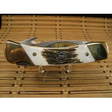 SCHRADE+ USA LIMITED EDITION HERITAGE 100 YEAR ANIVERSARY LOCK BACK MINT STAG GUT HOOK  KNIFE & CASE