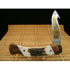 SCHRADE+ USA LIMITED EDITION HERITAGE 100 YEAR ANIVERSARY LOCK BACK MINT STAG GUT HOOK  KNIFE & CASE