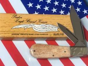 Vintage Parker Cutlery 2 Blade Barlow w/ Nice Appaloosa Bone Handles -NOS