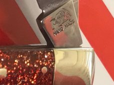 Bulldog Brand (Hand Made) 2 Blade Slim Trapper Pocket Knife w Great Red Sparkle Handles -NOS Bulldog Brand (Hand Made) 2 Blade Slim Trapper Pocket Knife w Great Red Sparkle Handles -NOS