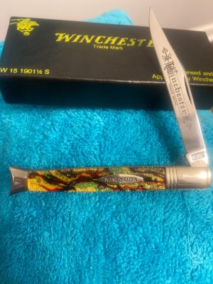 1992 Winchester 1001 1/2 Christmas tree colored handle Fishtail With A single Blade Brand new in box