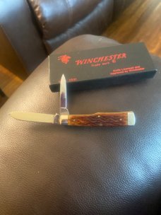 1988 Winchester 2851 Brown Bone Handles Gunstock With Nickel Silver Bolsters And Two Blades NIB 1988 Winchester 2851 Brown Bone Handles Gunstock With Nickel Silver Bolsters And Two Blades NIB