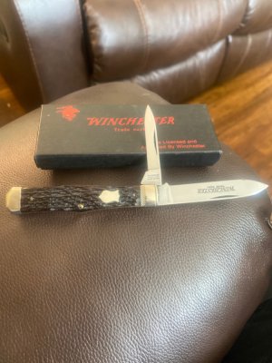 1987 Winchester 2921 Dark Bone Handles With Fancy Nickel Silver Bolsters A Nice Emblem & Two Blades