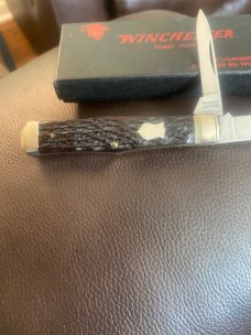 1987 Winchester 2921 Dark Bone Handles With Fancy Nickel Silver Bolsters A Nice Emblem & Two Blades 1987 Winchester 2921 Dark Bone Handles With Fancy Nickel Silver Bolsters A Nice Emblem & Two Blades
