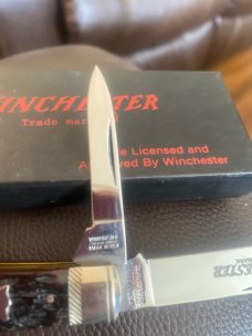 1987 Winchester 2921 Dark Bone Handles With Fancy Nickel Silver Bolsters A Nice Emblem & Two Blades 1987 Winchester 2921 Dark Bone Handles With Fancy Nickel Silver Bolsters A Nice Emblem & Two Blades