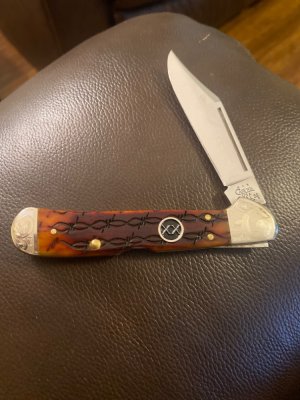 Brand New Case XX Barbed Wire Large Copperlock With Fancy Bolsters XX Emblem And A Single Blade 