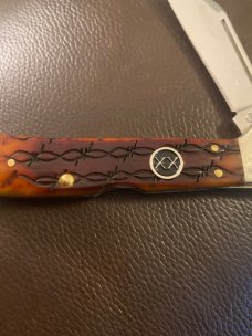 Brand New Case XX Barbed Wire Large Copperlock With Fancy Bolsters XX Emblem And A Single Blade Brand New Case XX Barbed Wire Large Copperlock With Fancy Bolsters XX Emblem And A Single Blade