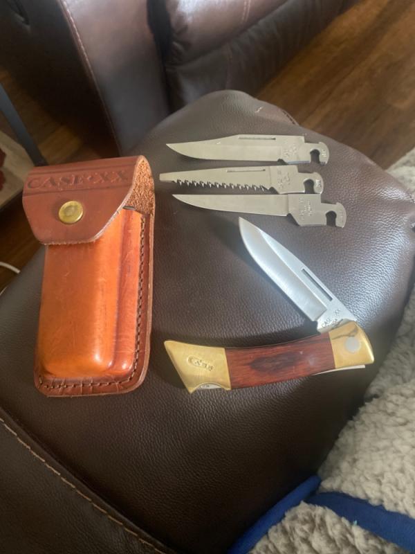 Case XX • USA • XX CHanger Wood Handle With Brass Bolsters & 4 InterChangeable Blades & Learhe Sheat Case XX • USA • XX CHanger Wood Handle With Brass Bolsters & 4 InterChangeable Blades & Learhe Sheat
