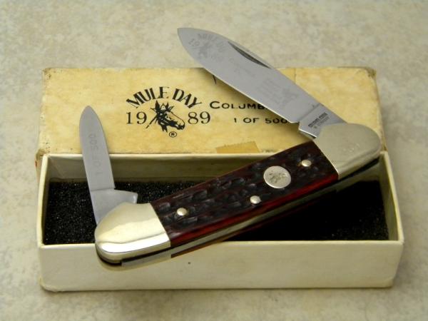 Colonel Coon W Germany (Boker) Red Bone 1989 Mule Day Columbia, TN Canoe Knife in Box