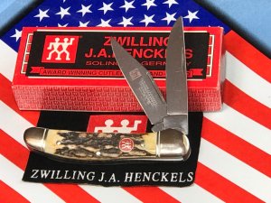 J A Henckels Copperhead Pocket Knife with Super Stag Handles! NOS w/ Orig Red Hard Cardboard Box