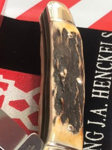 J A Henckels Copperhead Pocket Knife with Super Stag Handles! NOS w/ Orig Red Hard Cardboard Box J A Henckels Copperhead Pocket Knife with Super Stag Handles! NOS w/ Orig Red Hard Cardboard Box