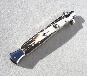 NEW 11" BELTRAME AUTO  ( PICKLOCK )  ITALIAN STILETTO GENUINE STAG SOLID NICKEL-SILVER BOLSTERS