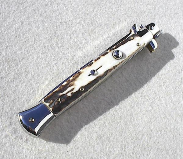 NEW 11" BELTRAME AUTO  ( PICKLOCK )  ITALIAN STILETTO GENUINE STAG SOLID NICKEL-SILVER BOLSTERS