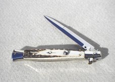 NEW 11" BELTRAME AUTO  ( PICKLOCK )  ITALIAN STILETTO GENUINE STAG SOLID NICKEL-SILVER BOLSTERS