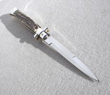 NEW 11" BELTRAME AUTO  ( PICKLOCK )  ITALIAN STILETTO GENUINE STAG SOLID NICKEL-SILVER BOLSTERS