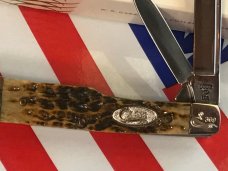 Case xx 1988 GunStock Knife w/ Great Green Jigged Bone Handles +Theresa Case Blade Etch -NOS & NM Case xx 1988 GunStock Knife w/ Great Green Jigged Bone Handles +Theresa Case Blade Etch -NOS & NM